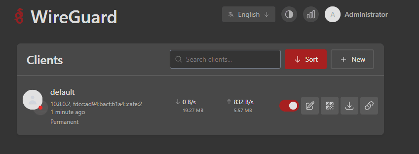 WireGuard wg-easy admin — office peer online